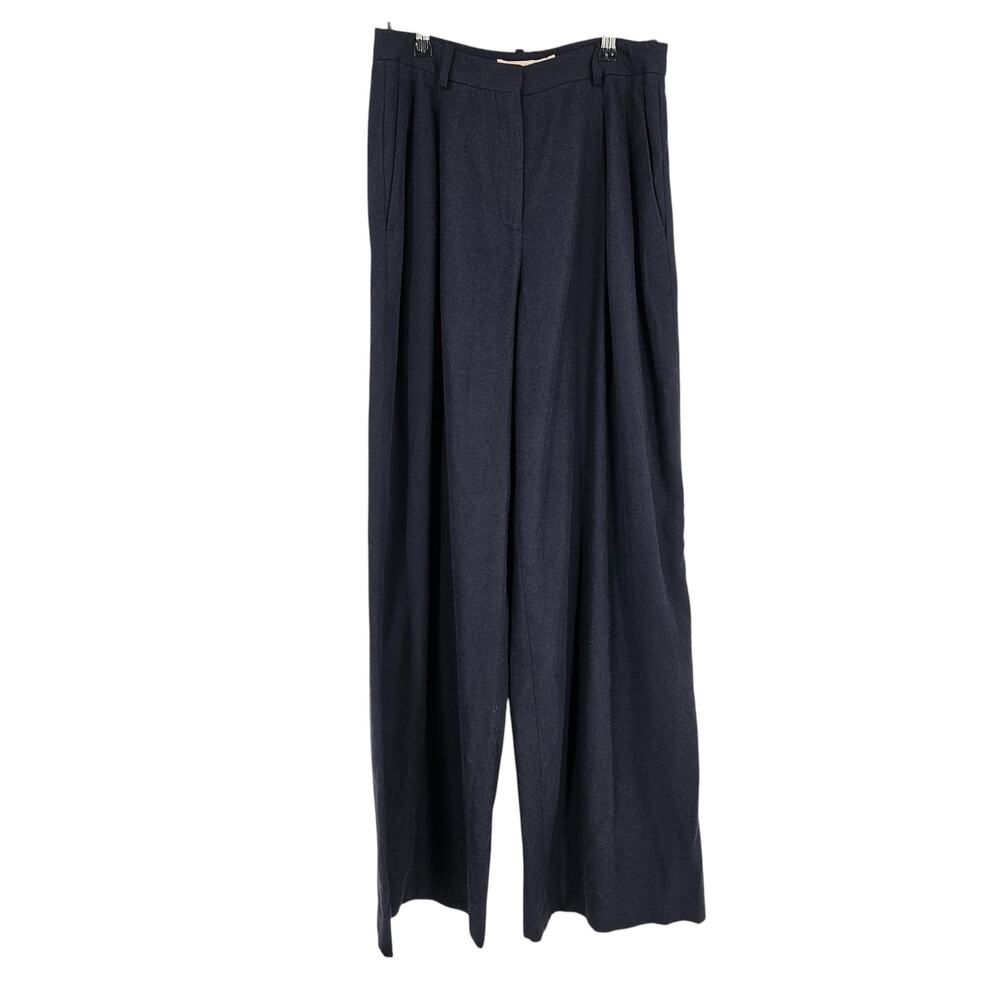 Brock Collection Trousers Dress Pants Navy Blue High Waist Wide Leg Career Sz 4